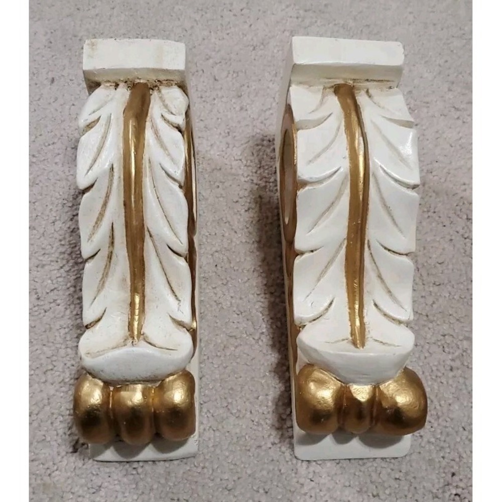 Vintage Carved Wood Corbels Shelf Brackets Antique White and Gold